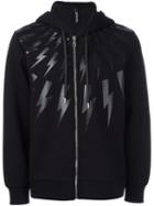 Neil Barrett Lightning Bolt Print Hoodie, Men's, Size: Xl, Black, Viscose/spandex/elastane/lyocell/cotton