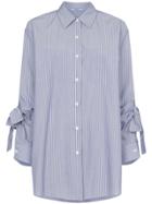 Prada Blue Striped Shirt With Bows On Sleeves