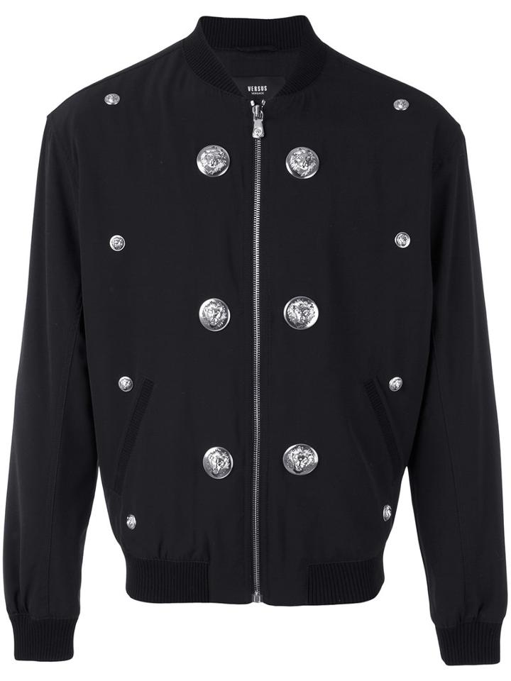 Versus - Lions Studs Bomber Jacket - Men - Cotton/polyamide/spandex/elastane/wool - 48, Black, Cotton/polyamide/spandex/elastane/wool