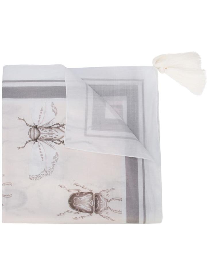 Johanna Ortiz Insect Print Tassel Scarf - Neutrals
