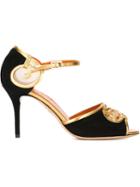 Charlotte Olympia Rattan Sandals, Women's, Size: 38, Black, Goat Skin/lamb Skin/leather