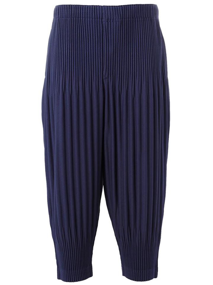 Homme Plissé Issey Miyake Pleated Drop-crotch Trousers, Men's, Size: 2, Blue, Polyester
