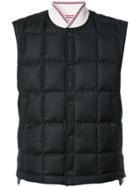Thom Browne Downfilled Button Front Vest In Black Super 130's Wool