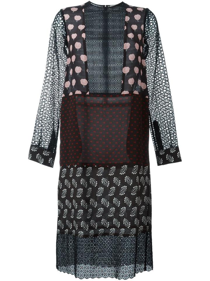 Lanvin Oversize Patchwork Pattern Dress, Women's, Size: 40, Black, Silk/cotton