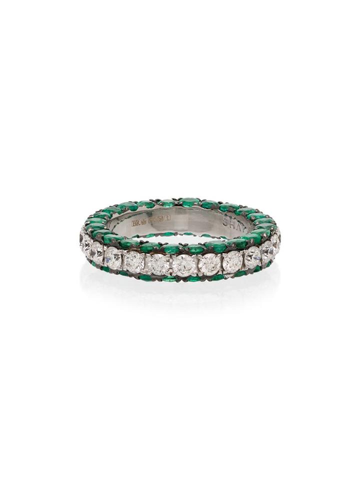 Shay 18kt White Gold, Diamond And Emerald 3 Sided Eternity Ring -