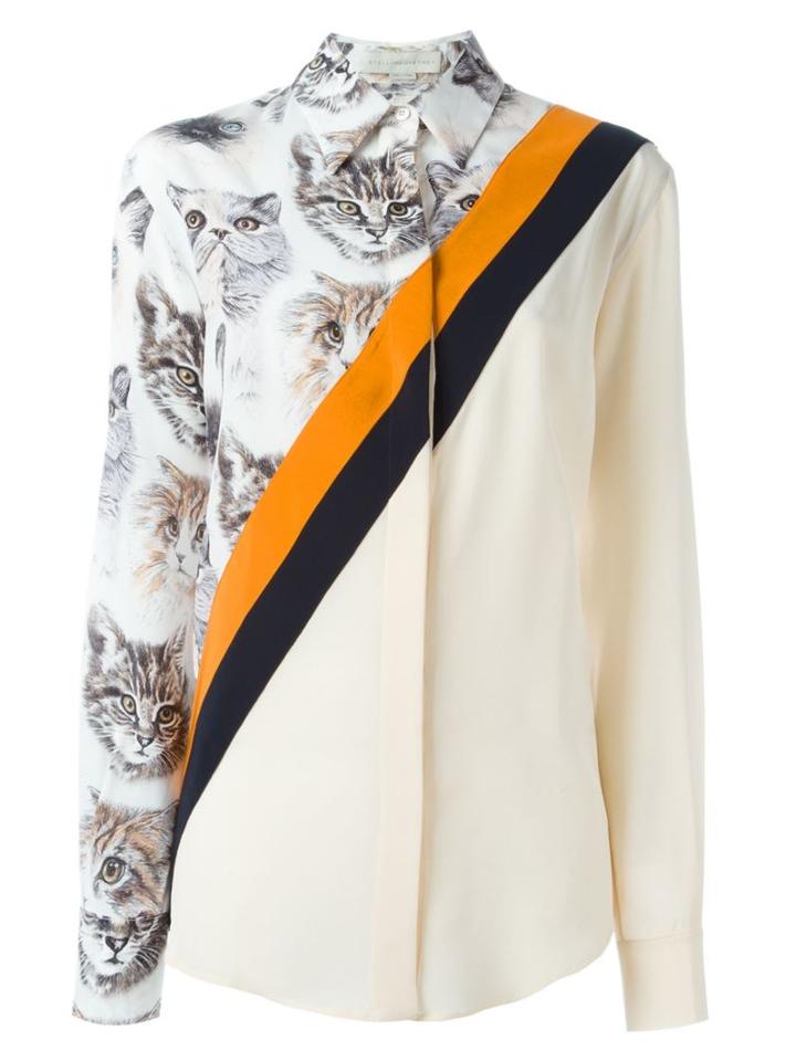 Stella Mccartney Cat Print Stripe Shirt, Women's, Size: 36, White, Silk