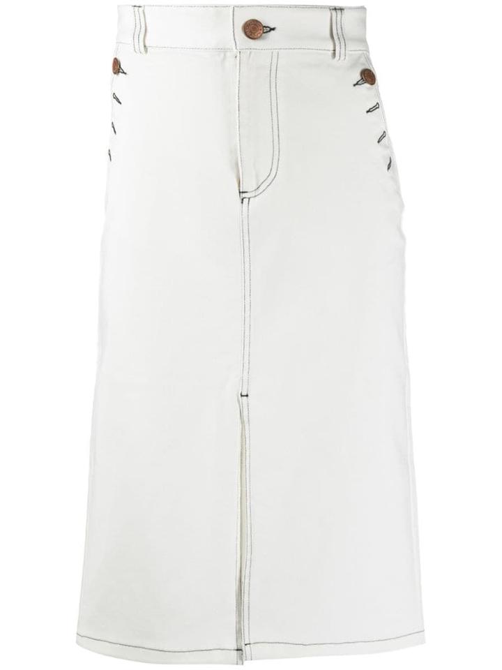 See By Chloé Split Front Denim Skirt - White