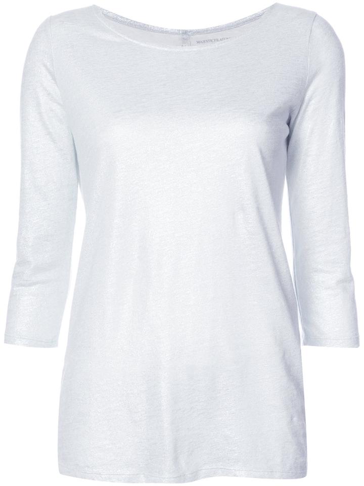 Majestic Filatures - Round Neck Top - Women - Linen/flax - 4, Grey, Linen/flax