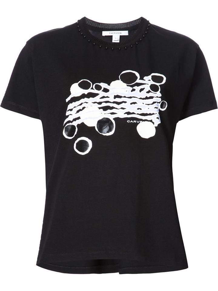 Carven Front Print T-shirt, Women's, Size: Medium, Black, Cotton/spandex/elastane