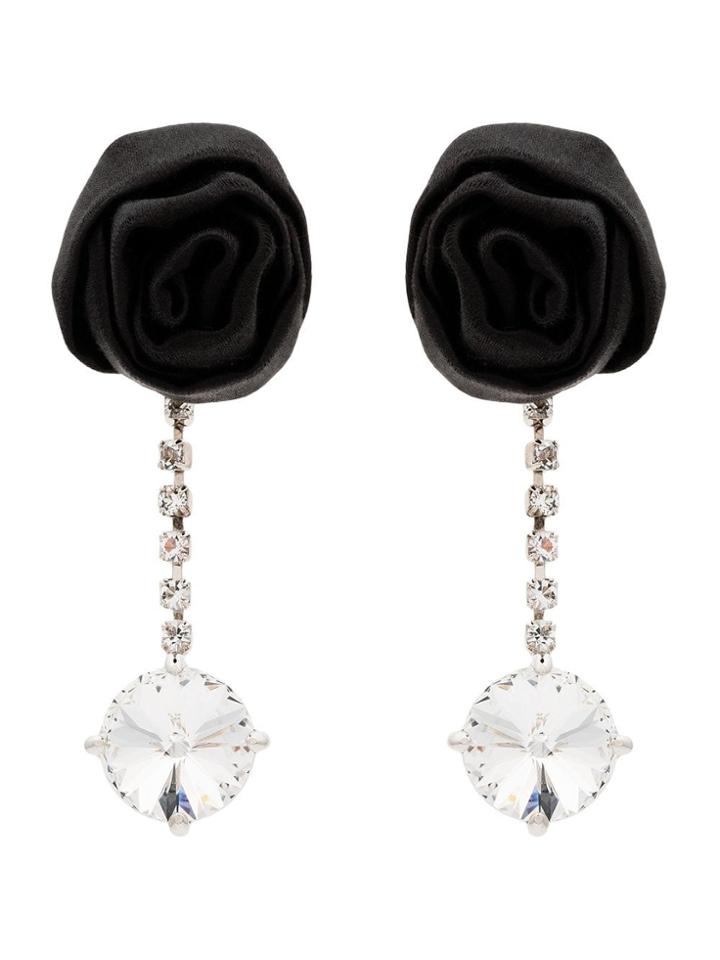 Miu Miu Black Satin And Crystal Drop Earrings