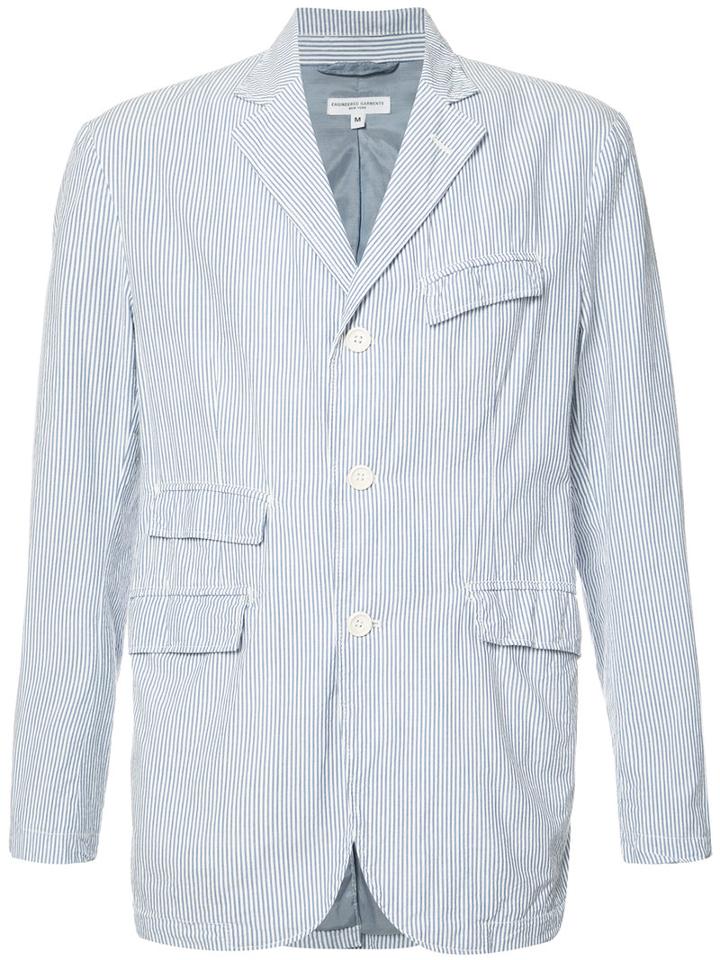 Engineered Garments Seersucker Stripe Blazer, Men's, Size: Medium, Blue, Cotton/polyester
