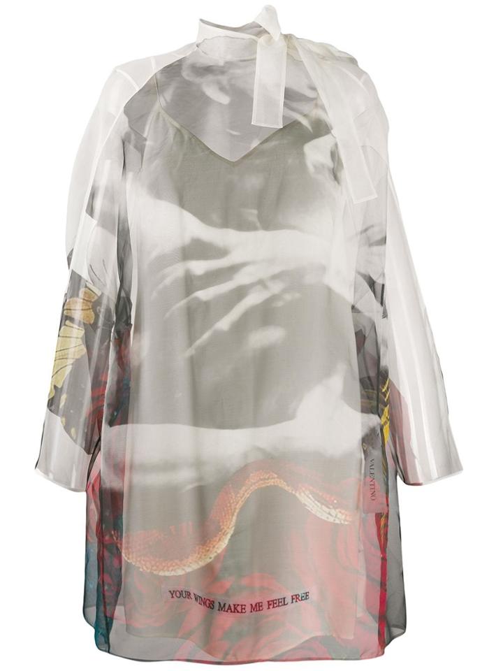 Valentino Sheer Printed Shift Dress - White