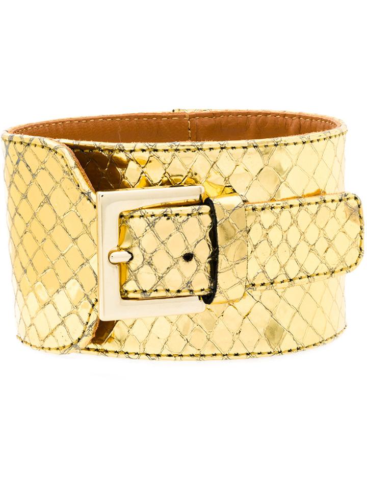 Via Roma 15 Snakeskin Effect Buckled Bracelet - Metallic