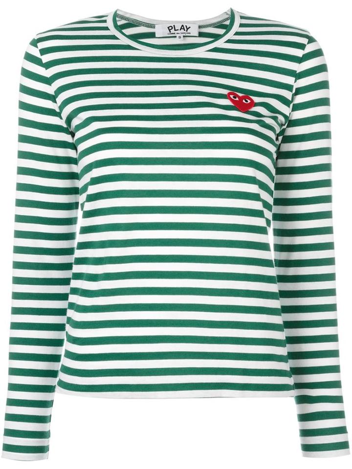 Comme Des Garçons Play Striped Longsleeved T-shirt, Women's, Size: Large, White, Cotton