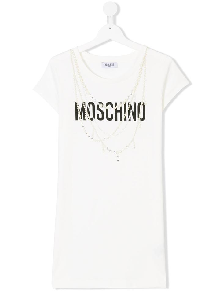 Moschino Kids Pearl Print T-shirt Dress - White
