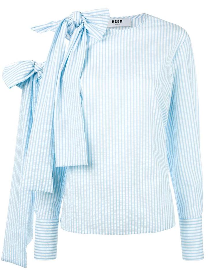 Msgm Striped Blouse, Women's, Size: 42, Blue, Polyamide/cotton/spandex/elastane