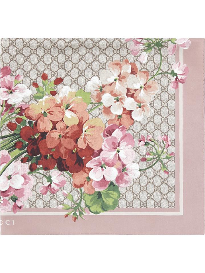 Gucci Geranium Print Scarf - Pink & Purple