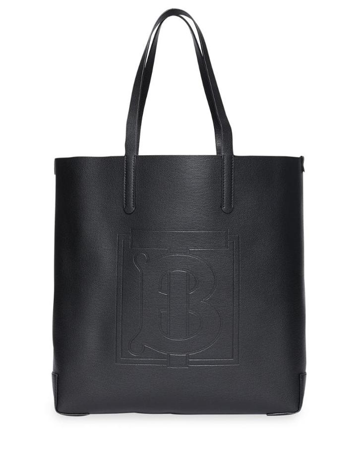 Burberry Large Embossed Monogram Motif Leather Tote - Black