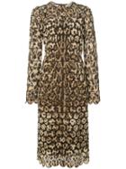 Dolce & Gabbana Embroidered Leopard Print Dress - Brown
