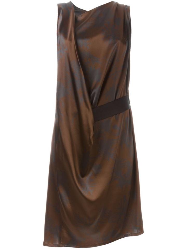 Ann Demeulemeester Floral Print Draped Dress, Women's, Size: 36, Brown, Silk/spandex/elastane