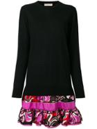 Emilio Pucci Printed Frilled-hem Dress - Black