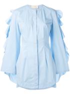 Sara Battaglia - Ruffle Sleeved Shirt - Women - Cotton - 44, Blue, Cotton