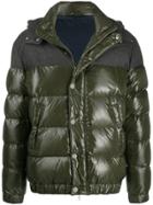 Eleventy Contrast Panel Hooded Padded Jacket - Green