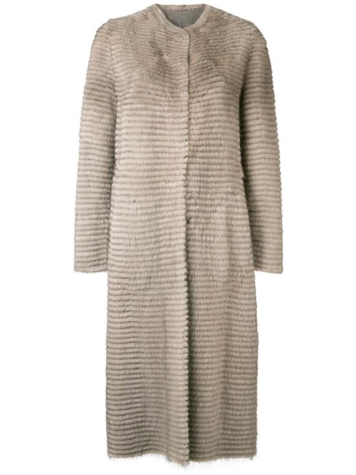 Liska Collarless Long Coat - Neutrals