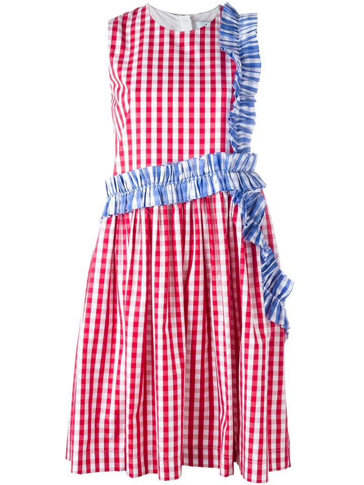 Msgm Gingham Ruffle Detail Dress, Women's, Size: 42, White, Cotton