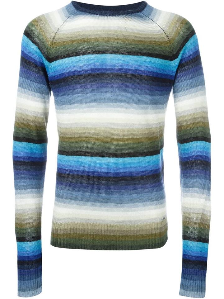 Diesel Intarsia Stripe Jumper, Men's, Size: Xl, Blue, Linen/flax
