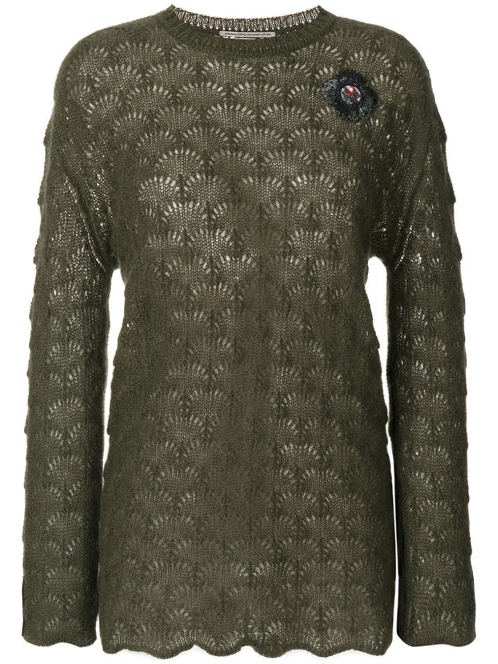 Ermanno Scervino Embroidered Sheer Knit Sweater - Green