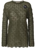 Ermanno Scervino Embroidered Sheer Knit Sweater - Green