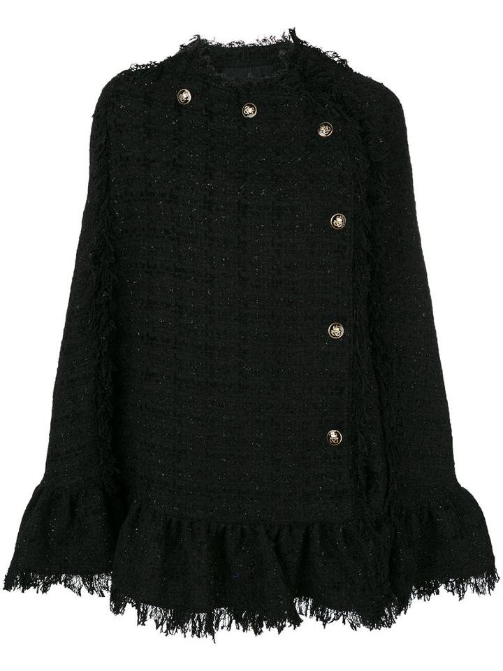 Msgm - Frayed Tweed Poncho - Women - Cotton/polyamide/polyester/wool - 38, Black, Cotton/polyamide/polyester/wool