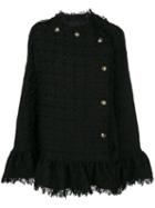 Msgm - Frayed Tweed Poncho - Women - Cotton/polyamide/polyester/wool - 38, Black, Cotton/polyamide/polyester/wool