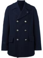 Lardini Metallic Button Peacoat, Men's, Size: 48, Blue, Polyester/acetate/wool