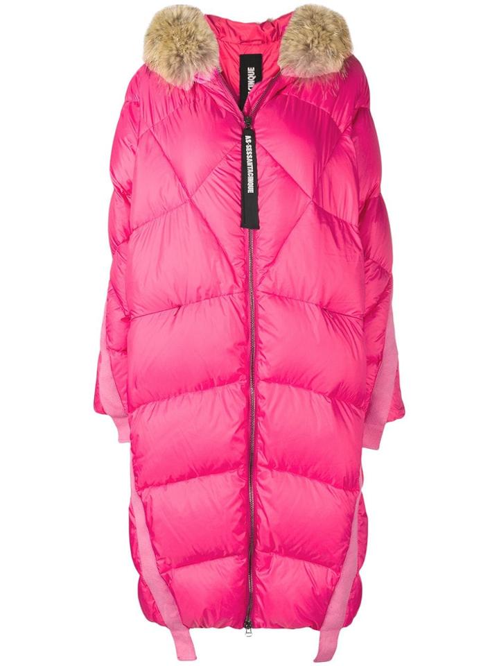As65 Fur Trim Puffer Coat - Pink & Purple