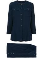 Chanel Vintage Cc Setup Suit Jacket Skirt - Blue