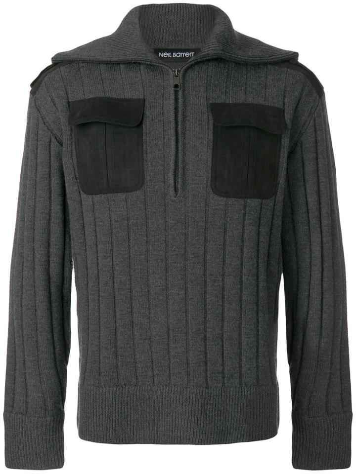 Neil Barrett Ribbed Zip Sweater - Grey