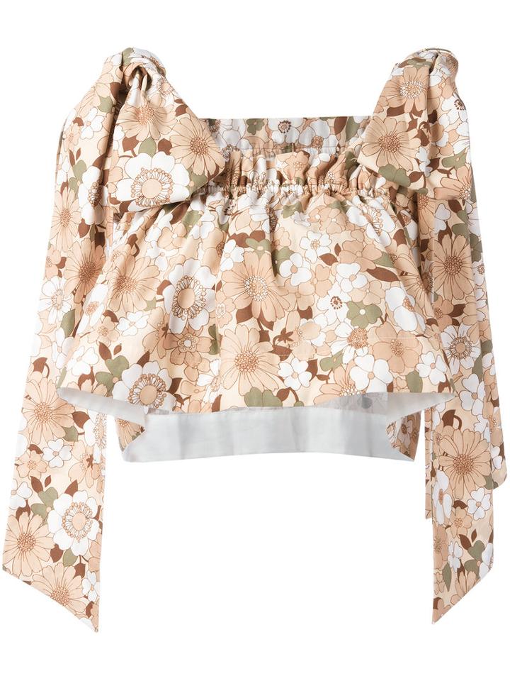 Chloé Floral Bow Crop Top, Women's, Size: 38, Nude/neutrals, Cotton