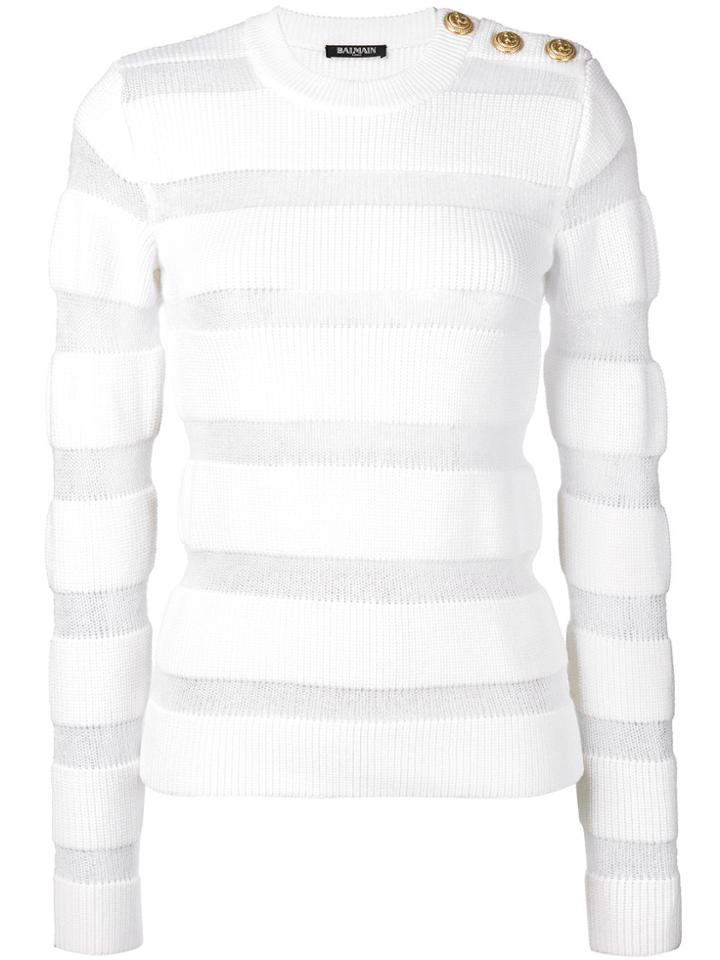 Balmain Sheer Striped Sweater - White