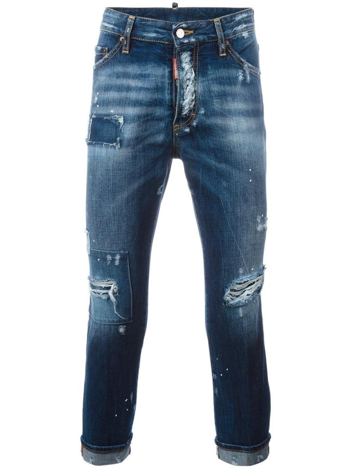 Dsquared2 Glam Head Distressed Patchwork Jeans - Blue