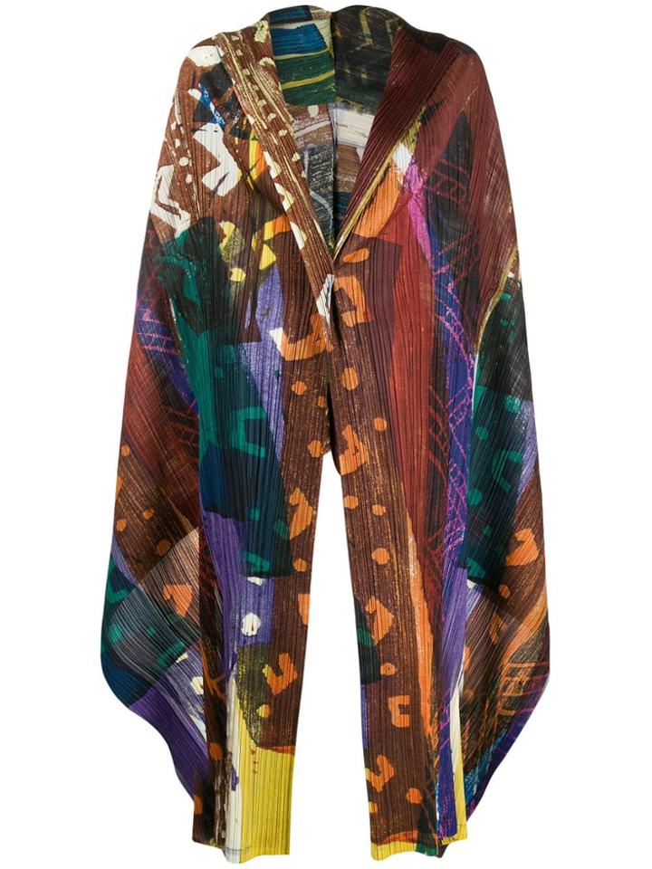 Pleats Please Issey Miyake Swinging Spices Printed Cape - Brown
