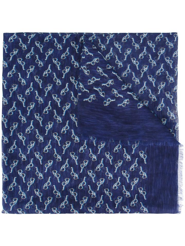 Canali - Glasses Print Scarf - Men - Cotton/linen/flax - One Size, Blue, Cotton/linen/flax