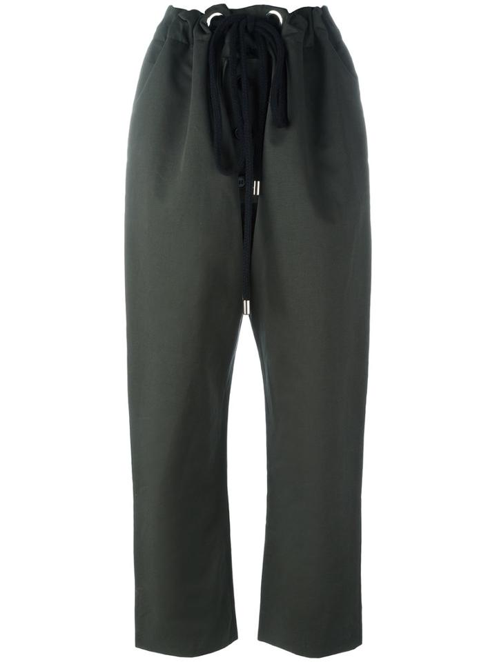 Marni Drawstring Cropped Trousers, Women's, Size: 36, Green, Cotton/linen/flax