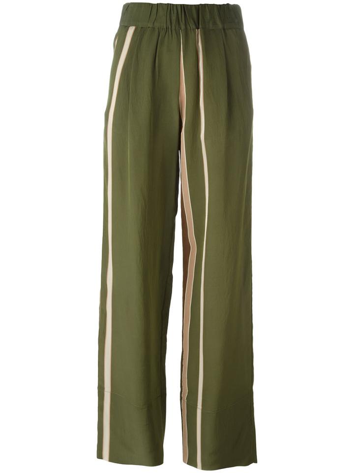 Roberto Collina Striped Trousers, Women's, Size: Large, Green, Nylon/acetate