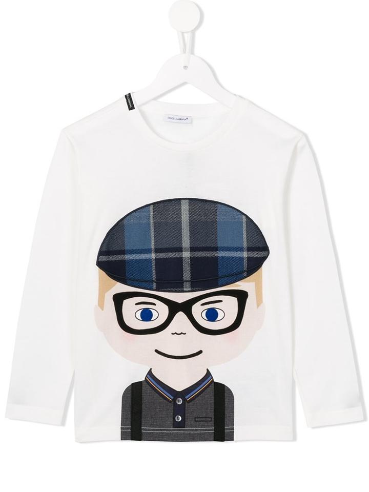 Dolce & Gabbana Kids Boy Face T-shirt, Size: 2 Yrs, White