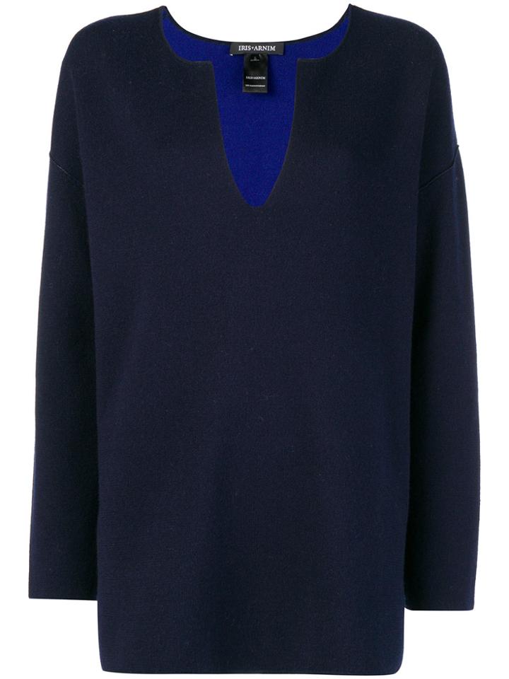 Iris Von Arnim Split Neck Sweater - Blue