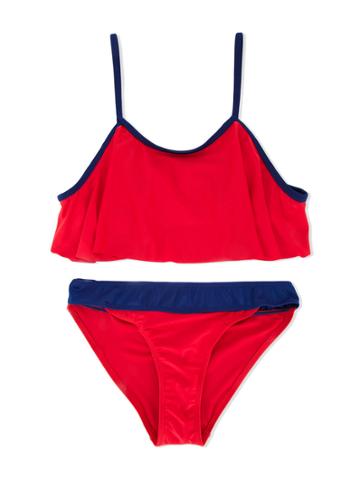 Duskii Girl Poppy Frill Crop Bikini Set - Red
