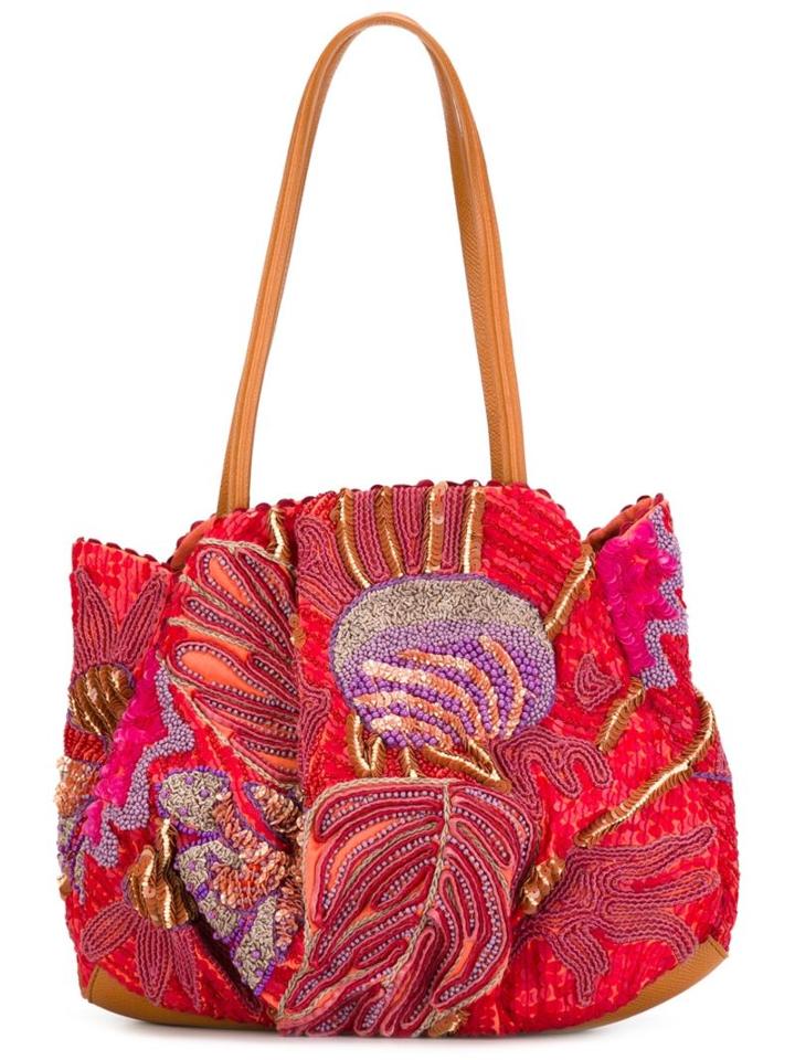 Jamin Puech Paeonia Shoulder Bag, Women's, Red, Cotton/leather