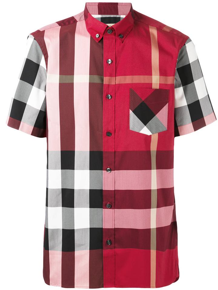Burberry - Checked Button-down Shortsleeved Shirt - Men - Cotton/polyamide/spandex/elastane - Xl, Red, Cotton/polyamide/spandex/elastane